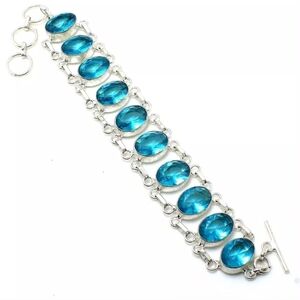 Swiss Blue Topaz Gemstone .925 Sterling Silver Bracelet Sz 7-8"